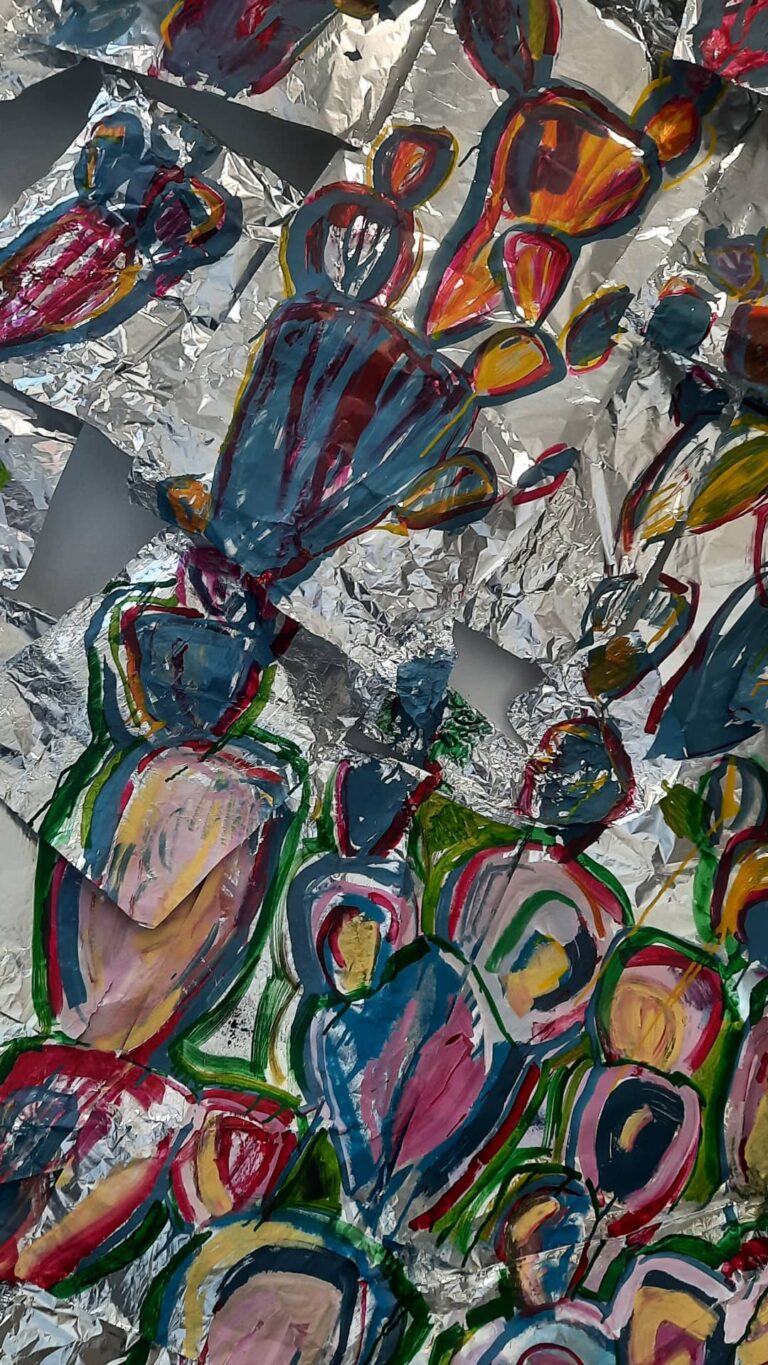 Work in progress - Cacti on tin foil paper - detail